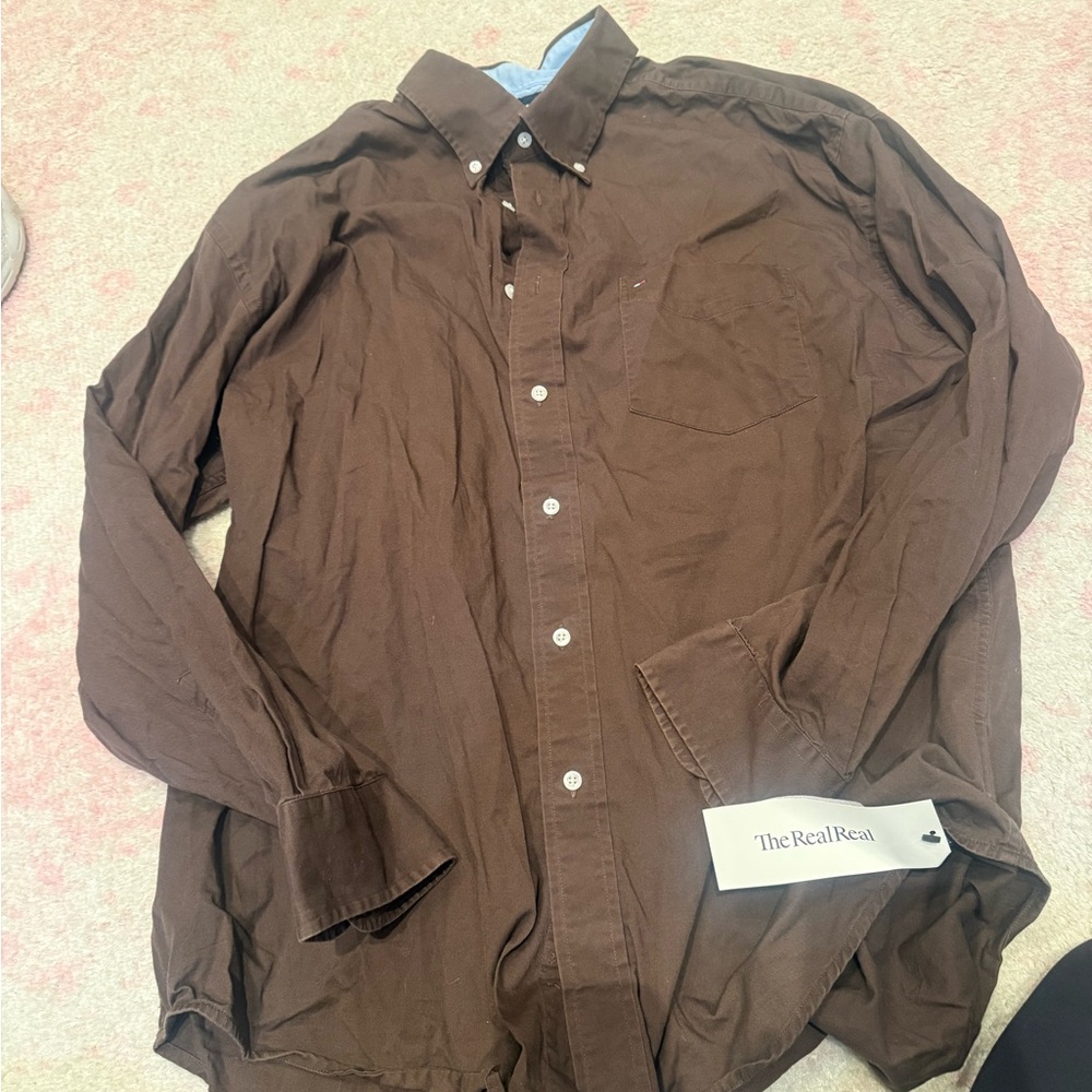 Tommy Hilfiger Men's Chocolate Brown Button Down Shirt